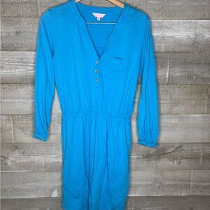Lilly Pulitzer medium Blue Long Sleeve V-Neck drop waist Dress midi